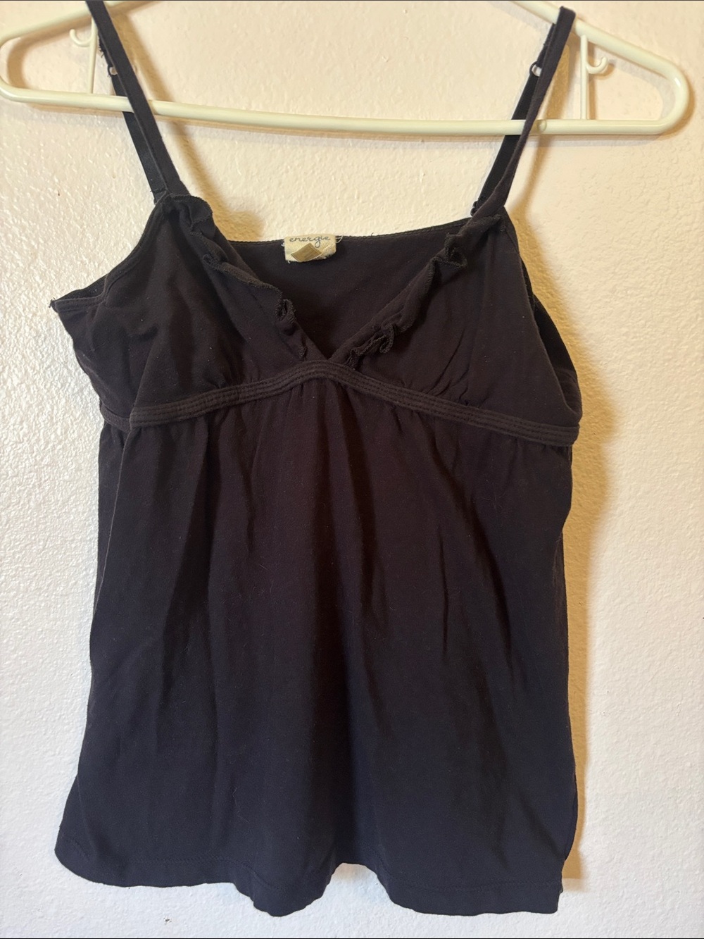 Energie Woman’s Black Ruffled Camisole, Tank Top, Size M